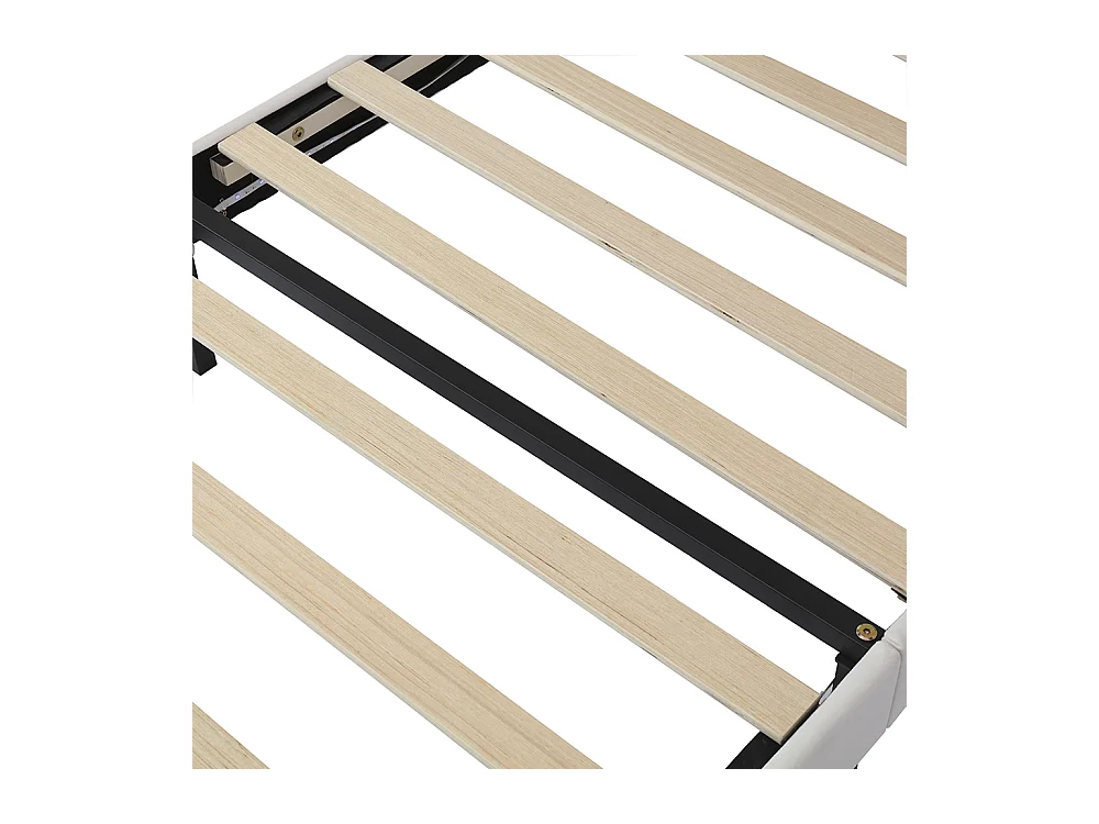 Lit simple pour enfant 90 x 200 cm, tête de lit en forme d'oreilles de chat, bande LED à couleur réglable, beige + brun clair.