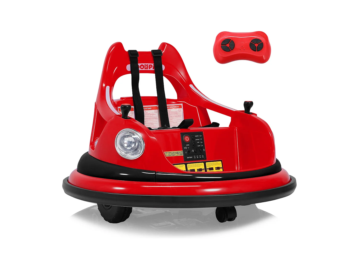 Auto-tamponneuse HOMEMIYN 12 V, 2 vitesses, télécommande ASTM, Bluetooth, LED, rotation à 360°, harnais cinq points. Pour les 1,5 à 5 ans. Rouge.