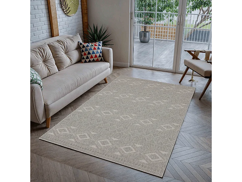 Tapis rectangulaire gris à motifs losanges gris - ASELYA