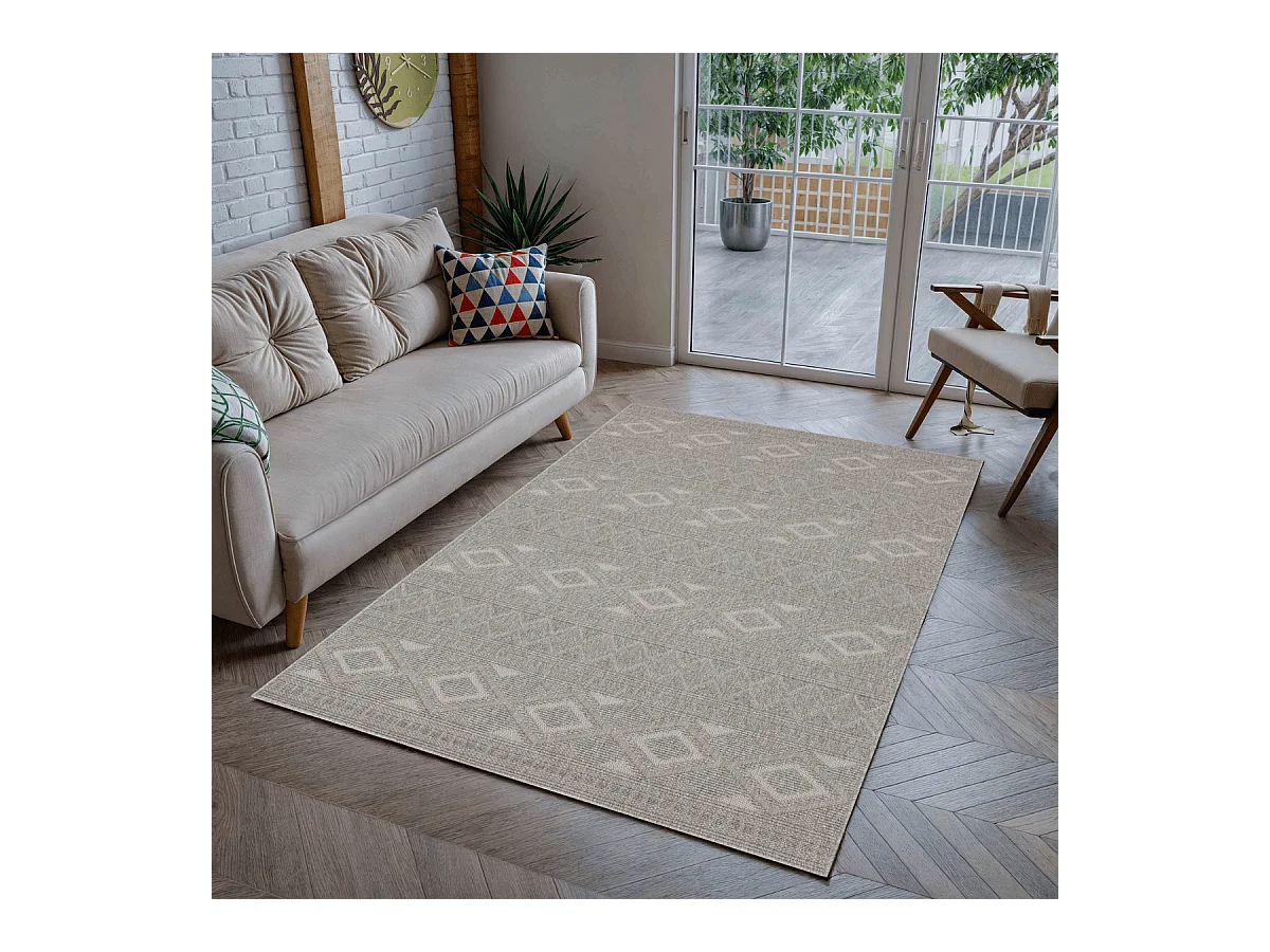 Teppich rechteckig mit grauem Rautenmuster - ASELYA