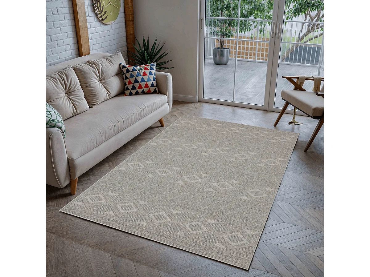 Tapis rectangulaire gris à motifs losanges gris - ASELYA