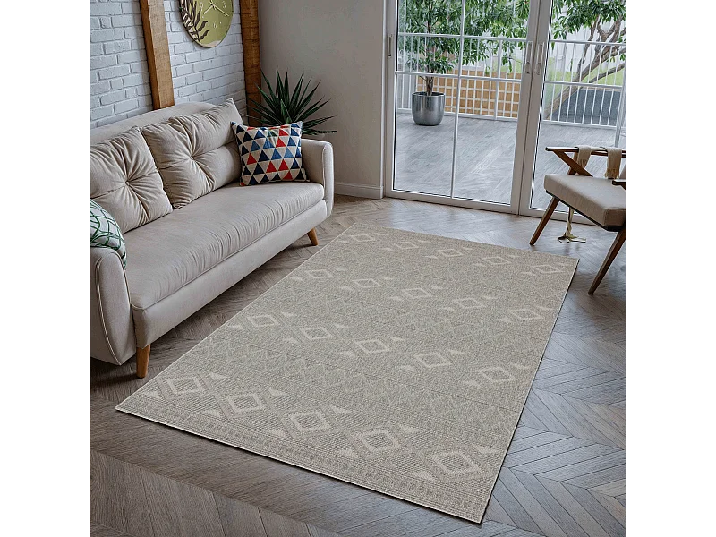 Tapis rectangulaire gris à motifs losanges gris - ASELYA