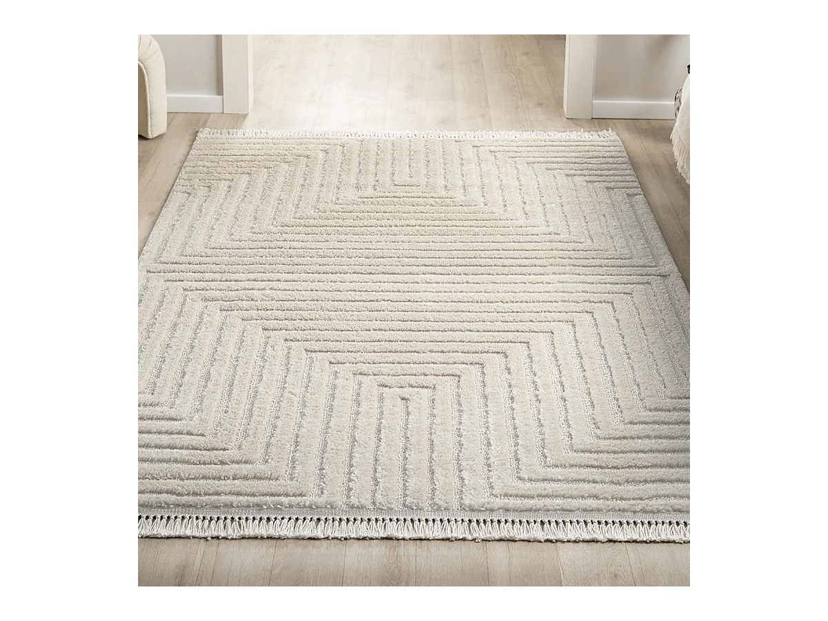 Tappeto rettangolare con motivi incisi crema - FASELIS