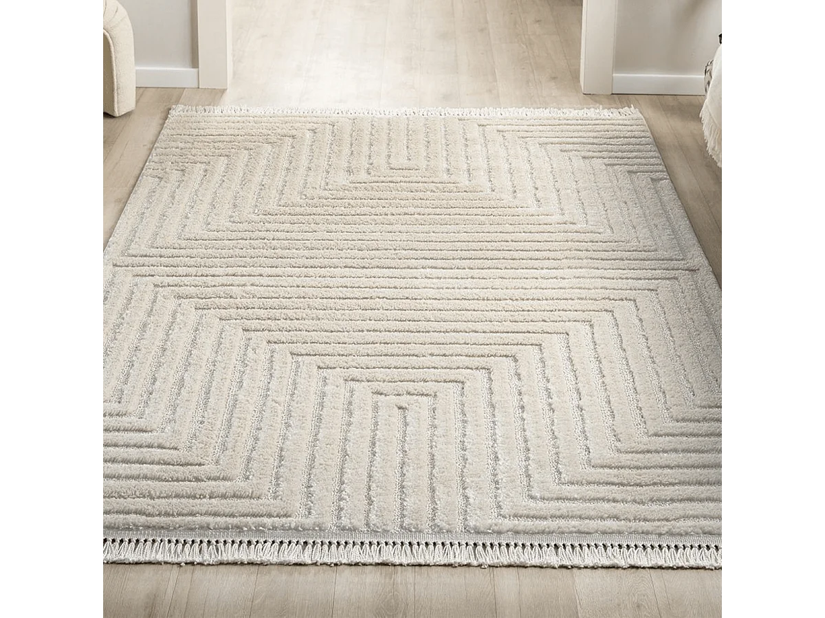 Tapis rectangulaire crème à motifs - FASELIS