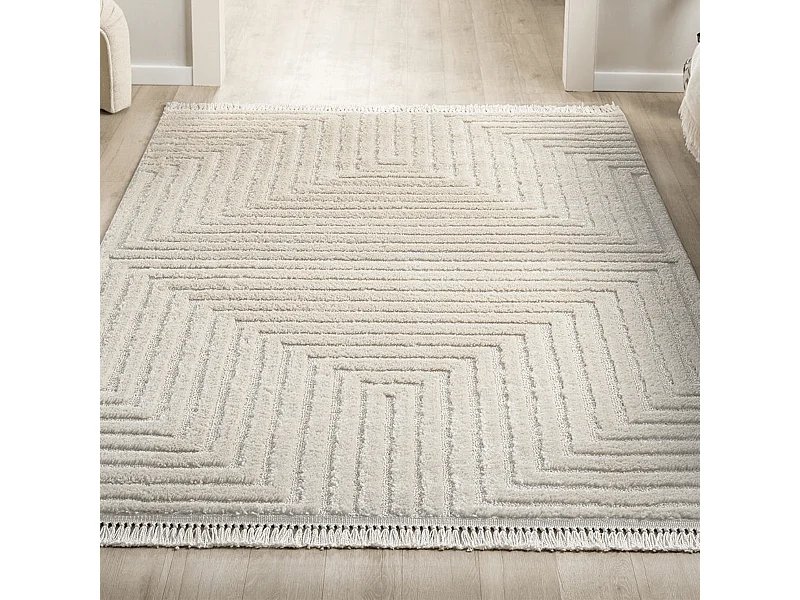 Tapis rectangulaire crème à motifs - FASELIS