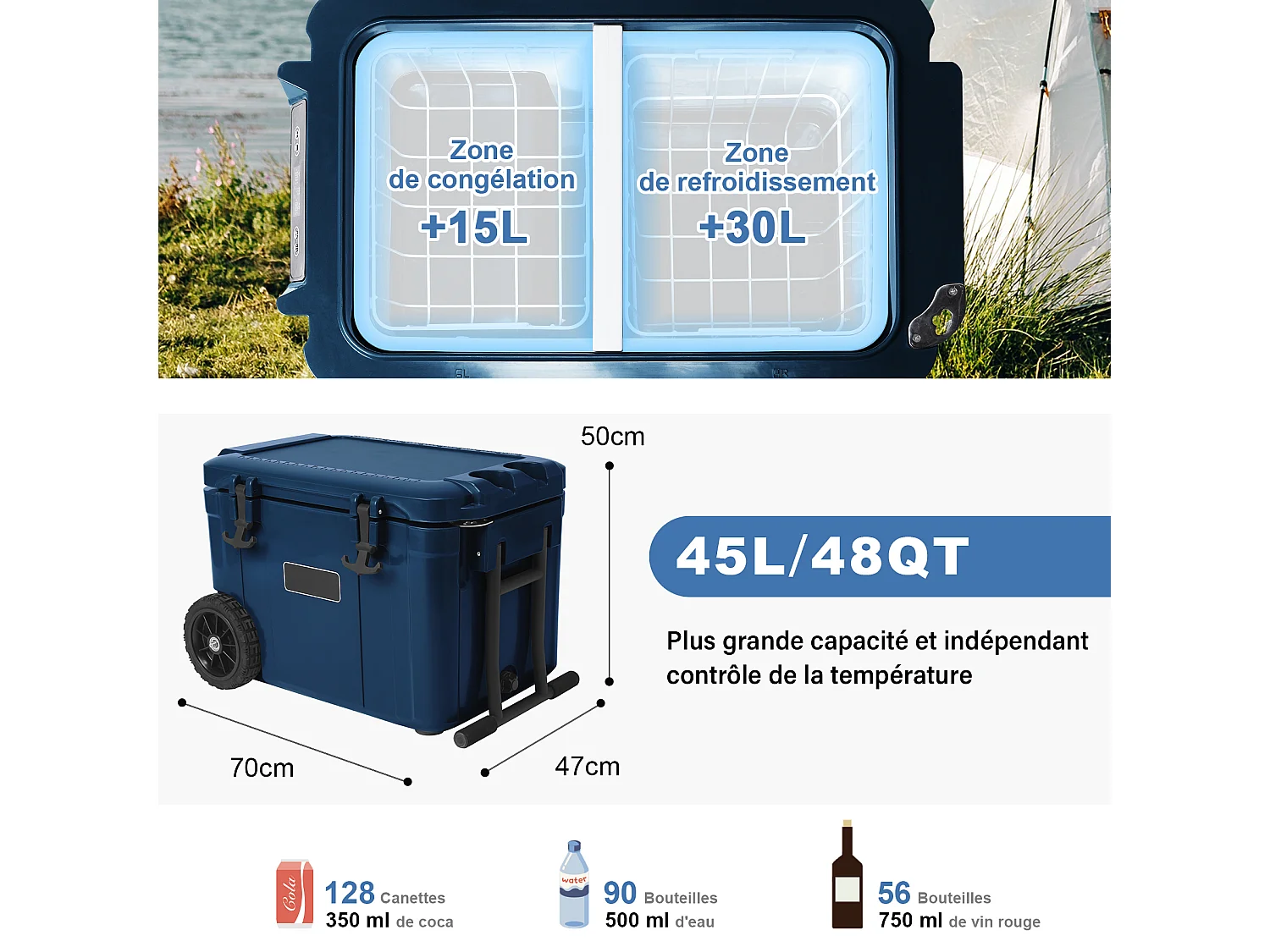 Glacière à compresseur 45 L - Réfrigérateur de voiture avec double contrôle de température