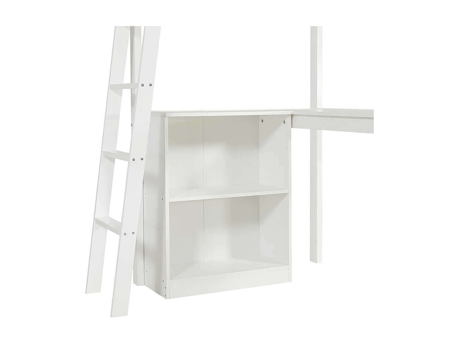Hochbett 90 x 200 cm, praktisches Ablagefach, Sicherheitsbarriere, stabile Schrägleiter, weiß