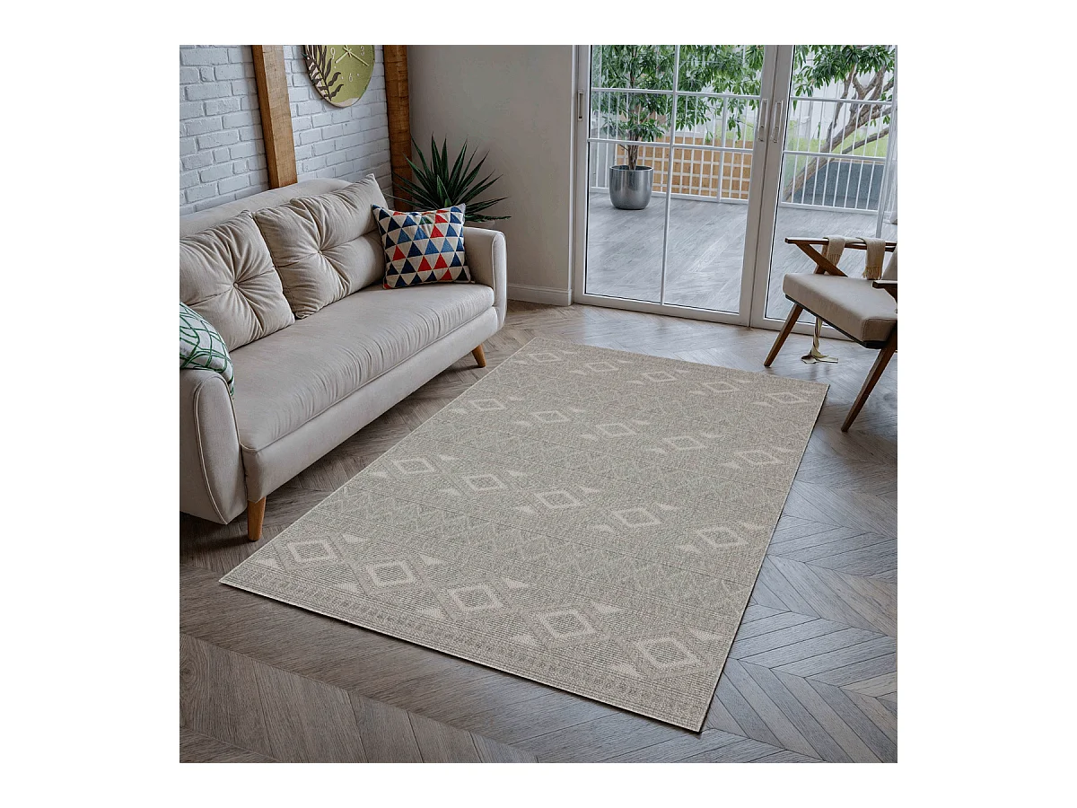 Tapis rectangulaire gris à motifs losanges gris - ASELYA