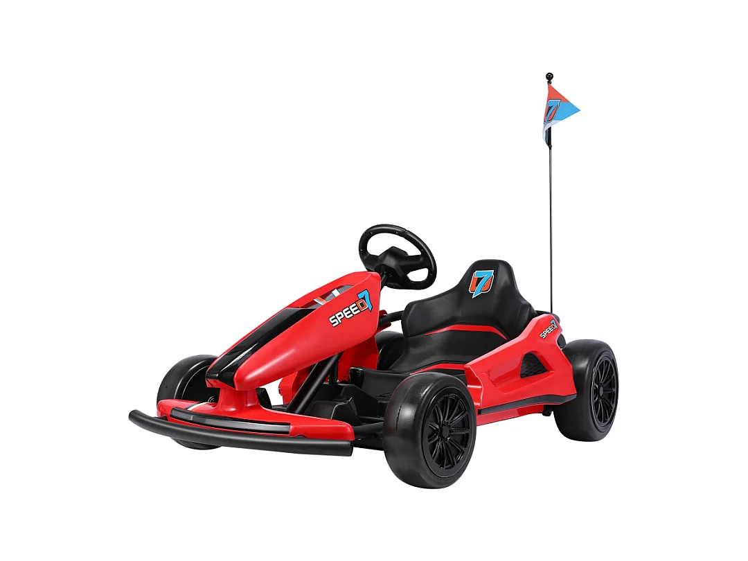 HOMEMiYN Kart électrique de drift 24V 13 km/h avec démarrage progressif, musique, klaxon, ceinture de sécurité pour enfants de 8 à 12 ans (rouge).