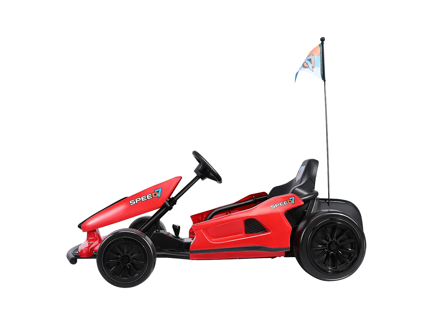 HOMEMiYN Kart électrique de drift 24V 13 km/h avec démarrage progressif, musique, klaxon, ceinture de sécurité pour enfants de 8 à 12 ans (rouge).