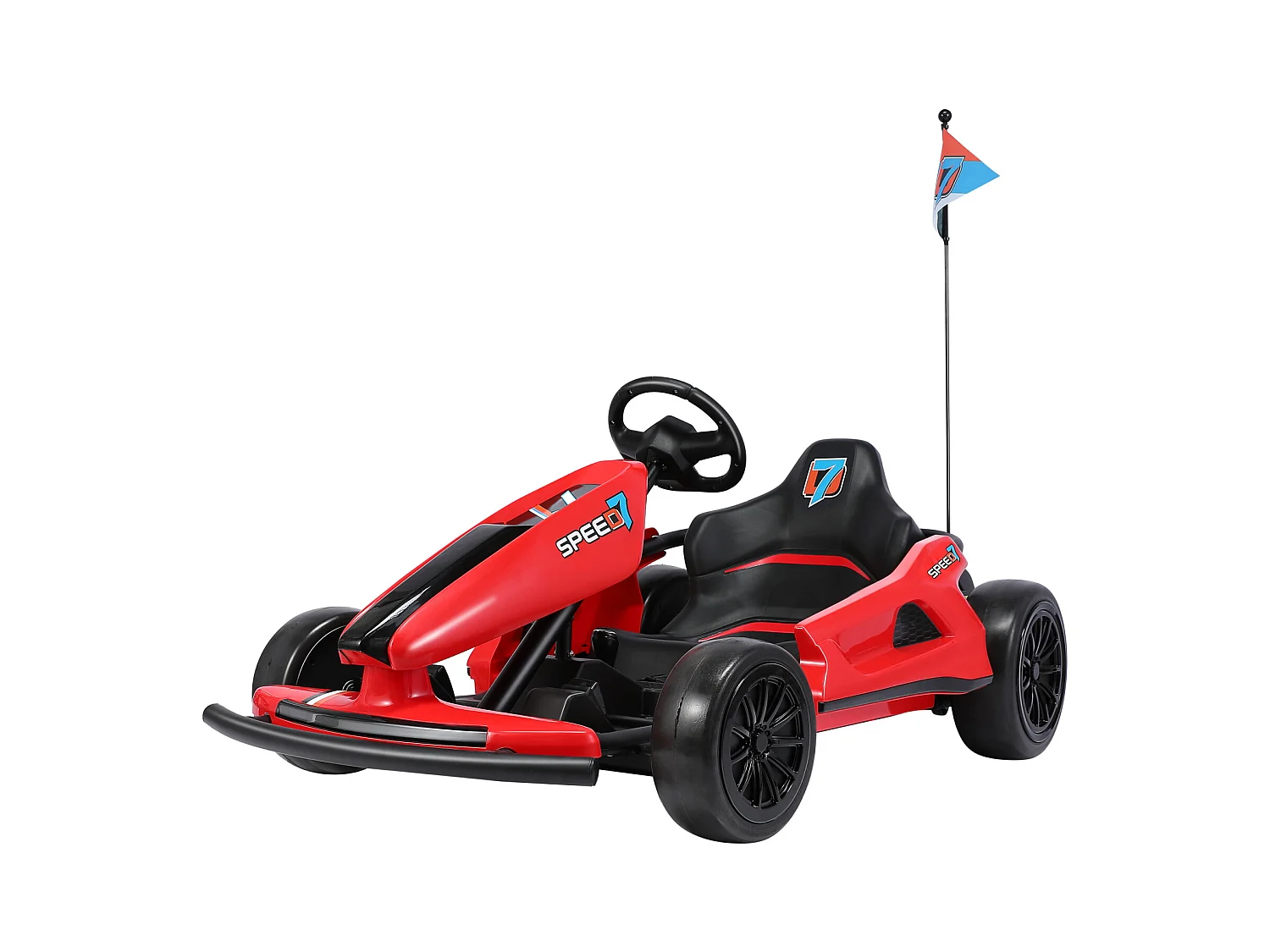 HOMEMiYN Kart électrique de drift 24V 13 km/h avec démarrage progressif, musique, klaxon, ceinture de sécurité pour enfants de 8 à 12 ans (rouge).