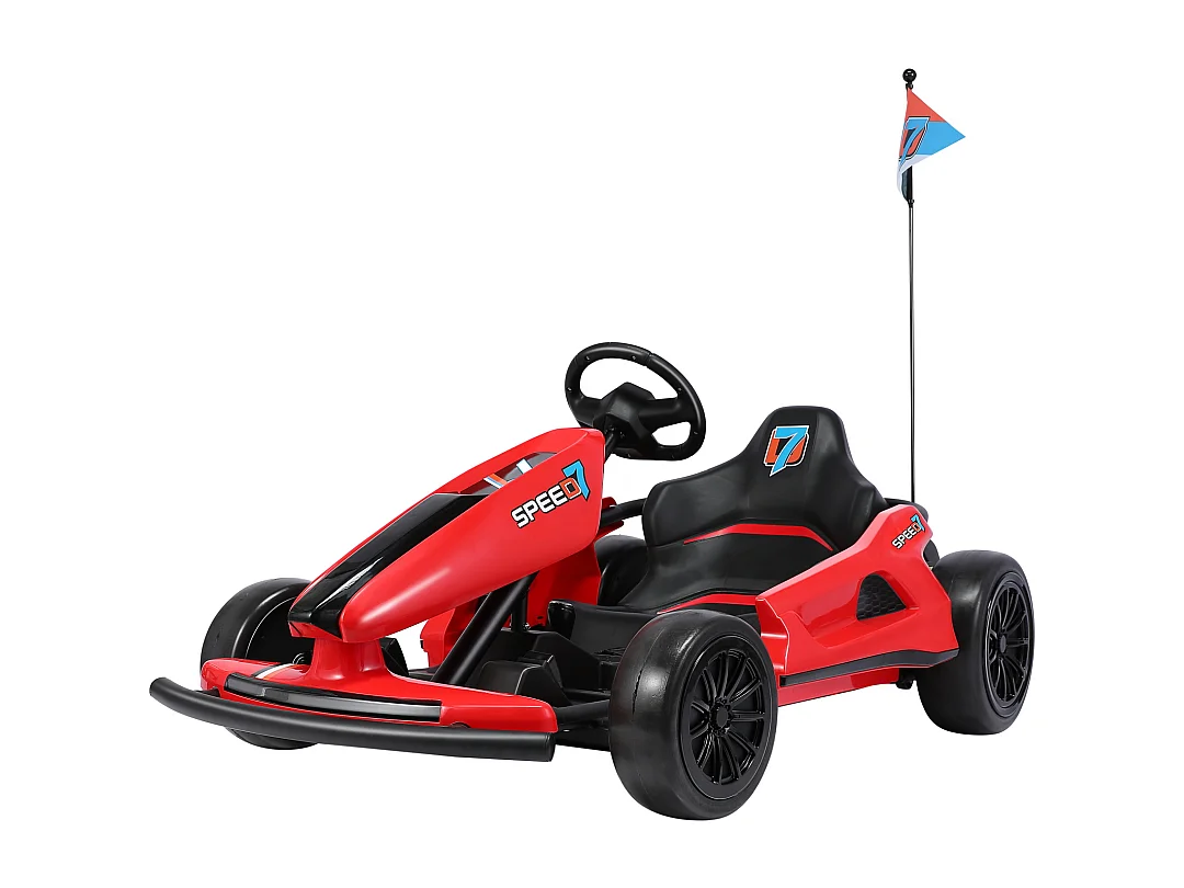 HOMEMiYN Kart électrique de drift 24V 13 km/h avec démarrage progressif, musique, klaxon, ceinture de sécurité pour enfants de 8 à 12 ans (rouge).