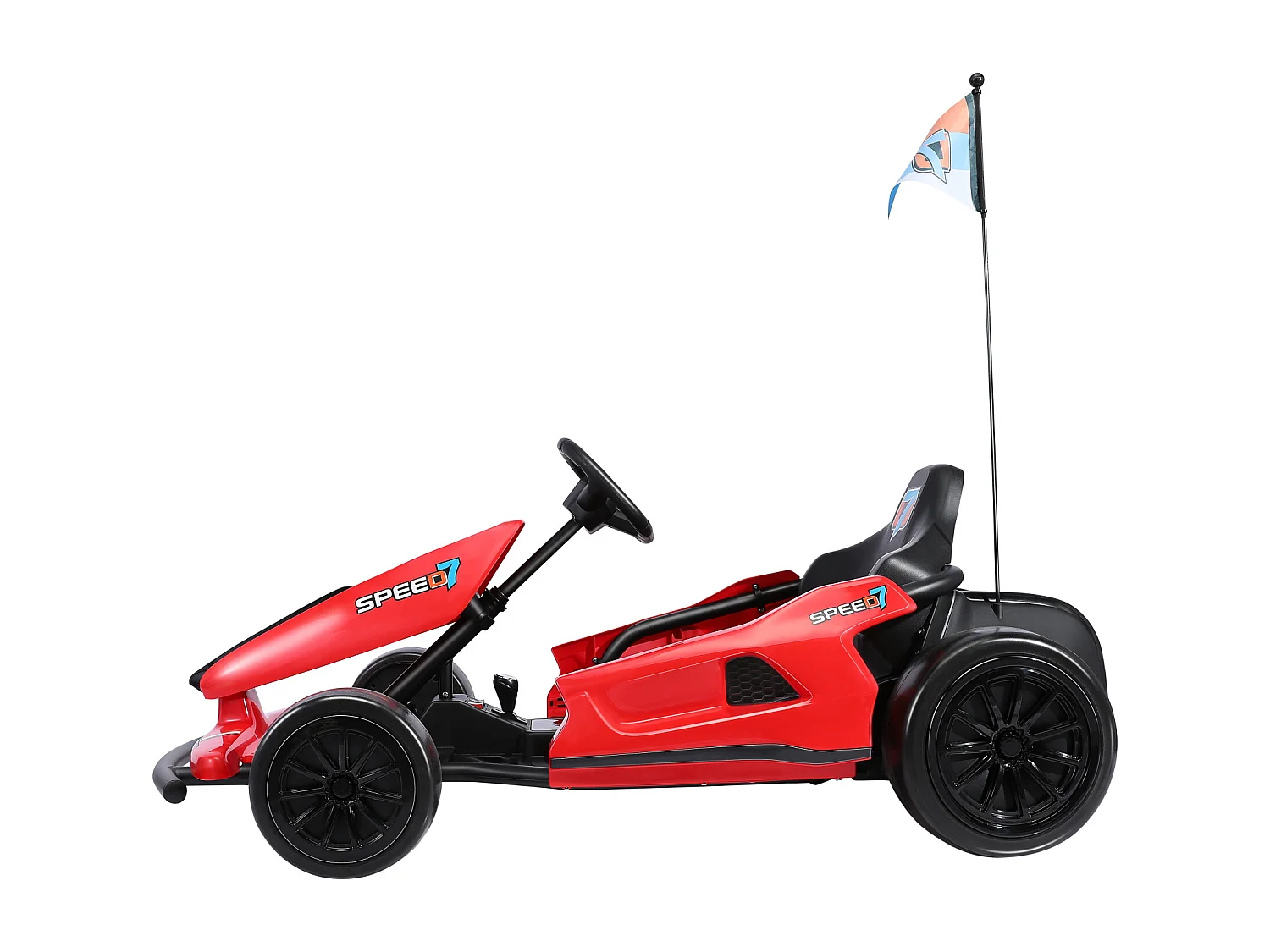 HOMEMiYN Kart électrique de drift 24V 13 km/h avec démarrage progressif, musique, klaxon, ceinture de sécurité pour enfants de 8 à 12 ans (rouge).