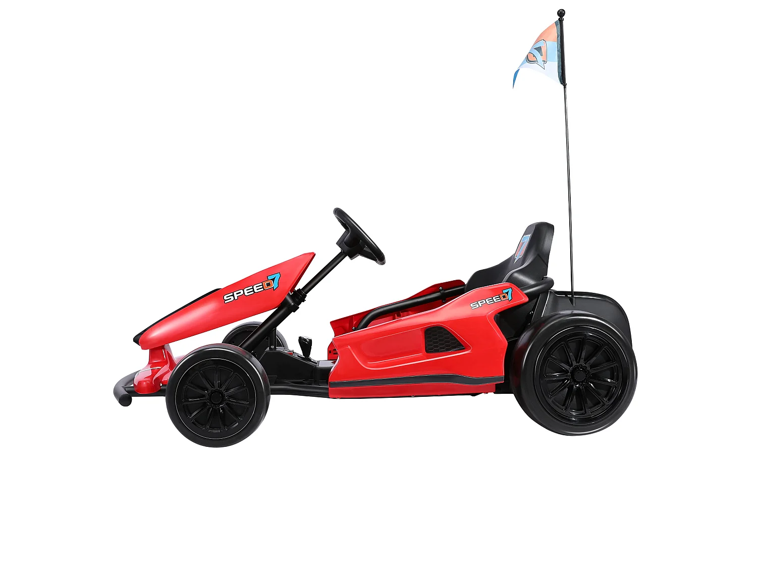 HOMEMiYN 24 V 13 km/h Elektro-Driftkart mit Sanftanlauf, Musik, Hupe, Sicherheitsgurt für Kinder von 8–12 Jahren (rot).