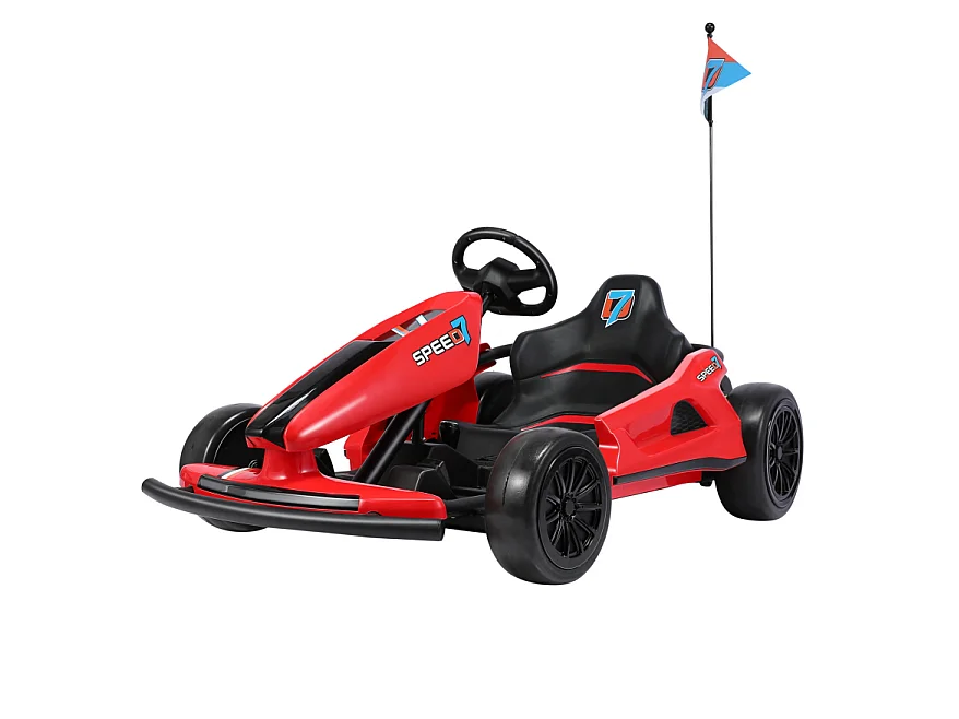 HOMEMiYN 24 V 13 km/h Elektro-Driftkart mit Sanftanlauf, Musik, Hupe, Sicherheitsgurt für Kinder von 8–12 Jahren (rot).