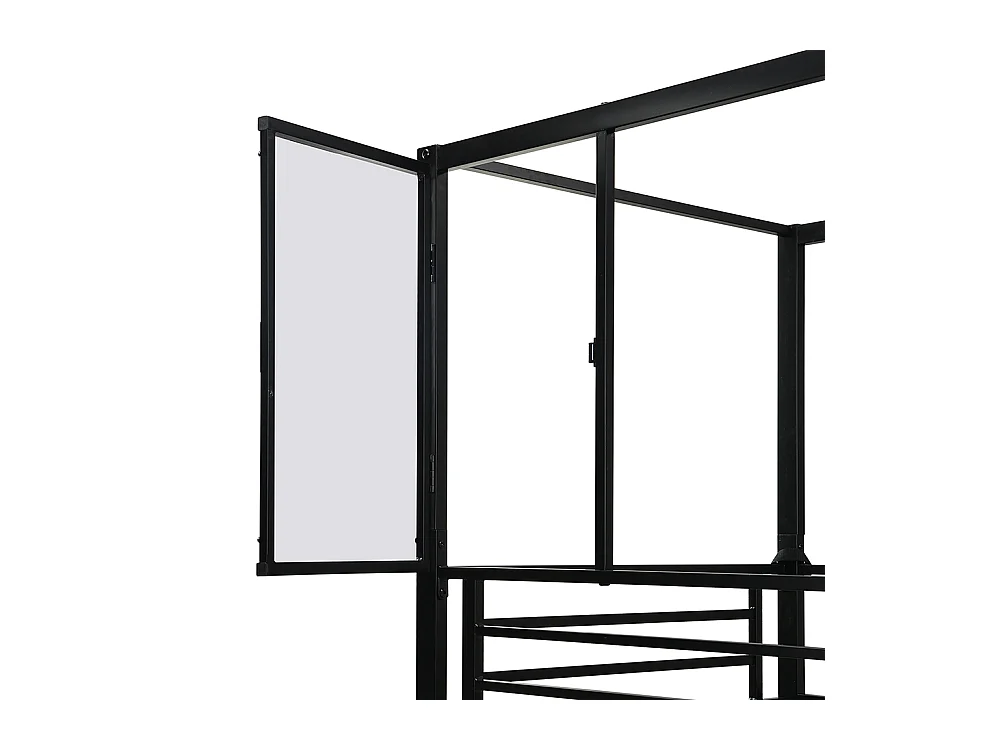 Lit mezzanine 90 x 200 cm, en fer, avec escalier, fenêtres en acrylique, espace inférieur librement aménageable, noir + couleur naturelle.