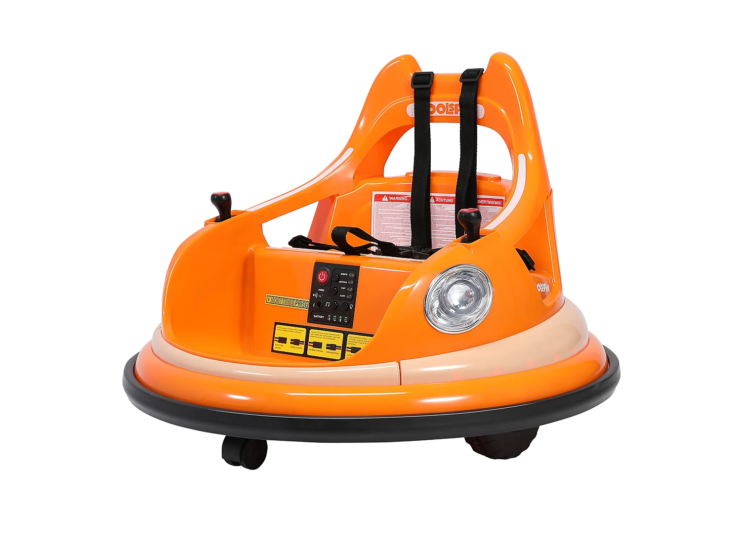 HOMEMiYN 12V Elektro-Pufferauto, 2 Gänge, ASTM, Fernbedienung, Bluetooth, LED, 360° drehbar, 5-Punkt-Gurt. Geeignet für Kinder von 1,5 bis 5 Jahren. Orange.