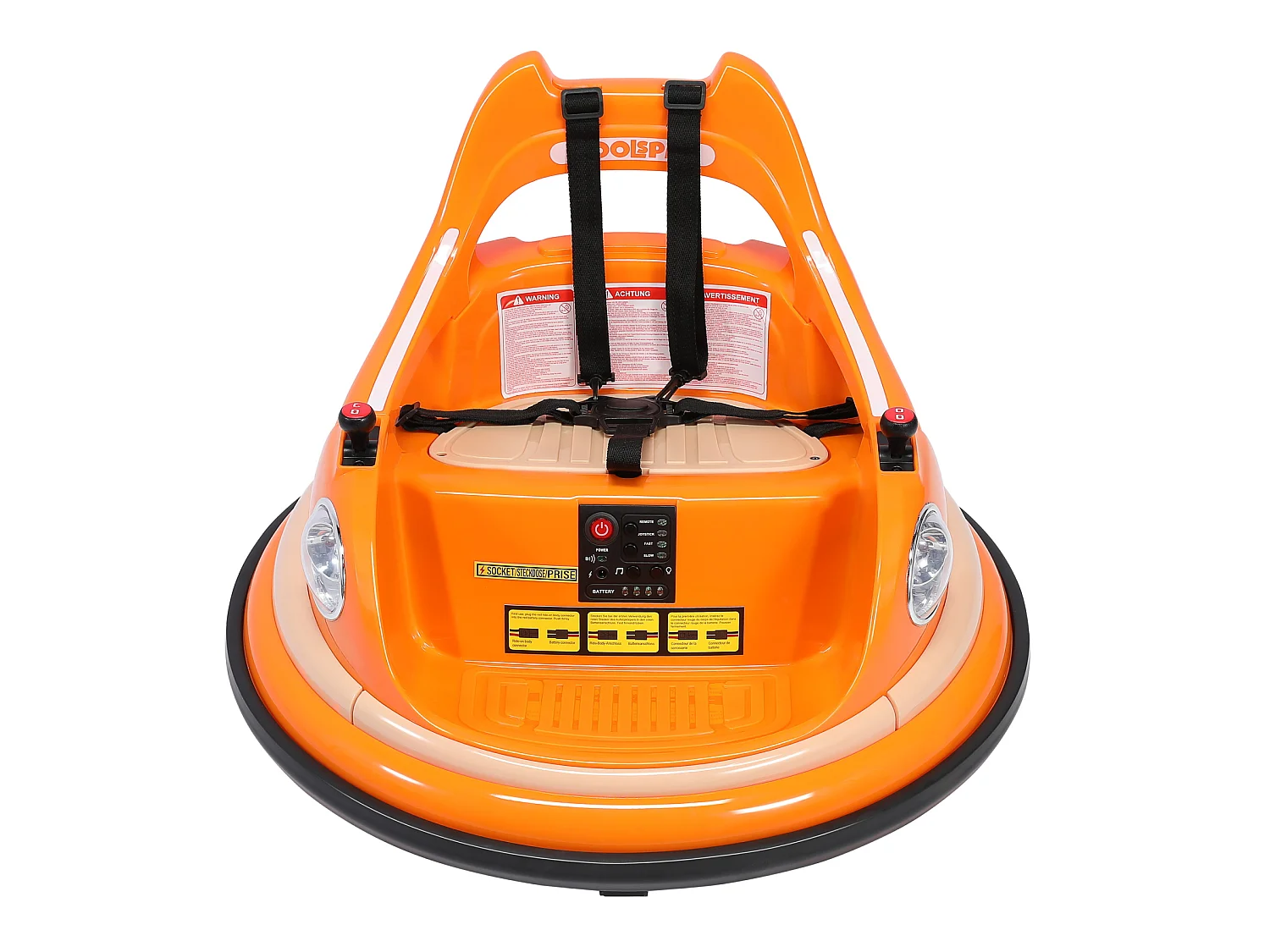 HOMEMiYN 12V Elektro-Pufferauto, 2 Gänge, ASTM, Fernbedienung, Bluetooth, LED, 360° drehbar, 5-Punkt-Gurt. Geeignet für Kinder von 1,5 bis 5 Jahren. Orange.