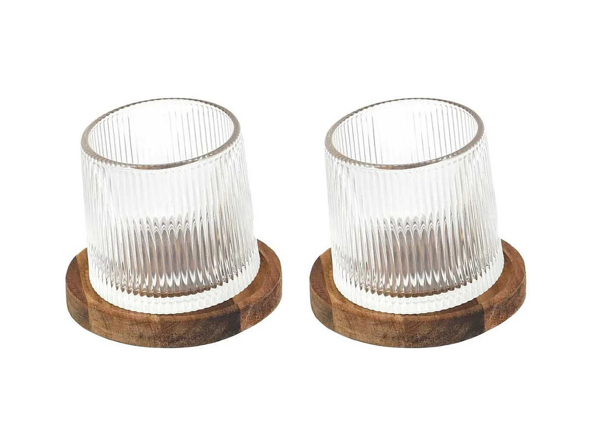 Lot de 2 verres à whisky avec support en acacia - VANDOR