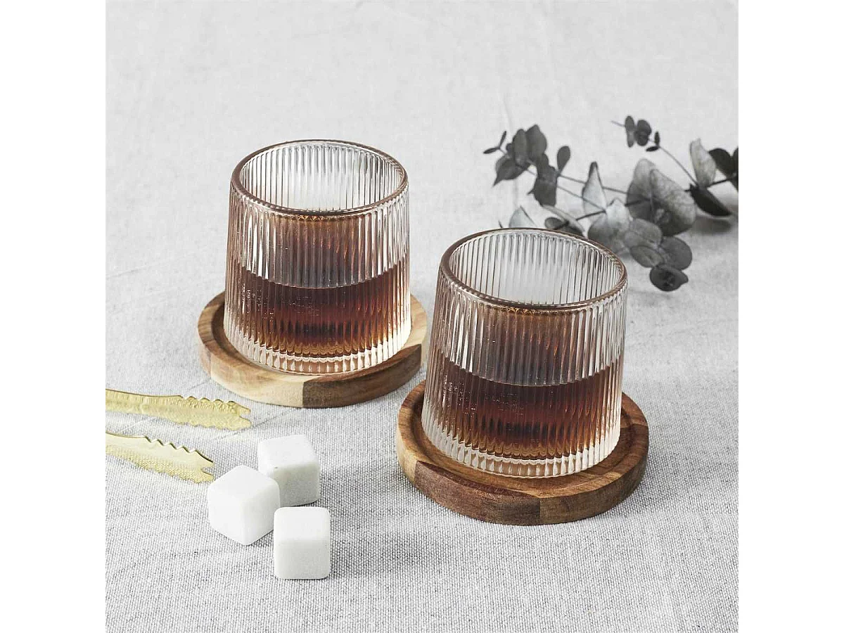 Lot de 2 verres à whisky avec support en acacia - VANDOR