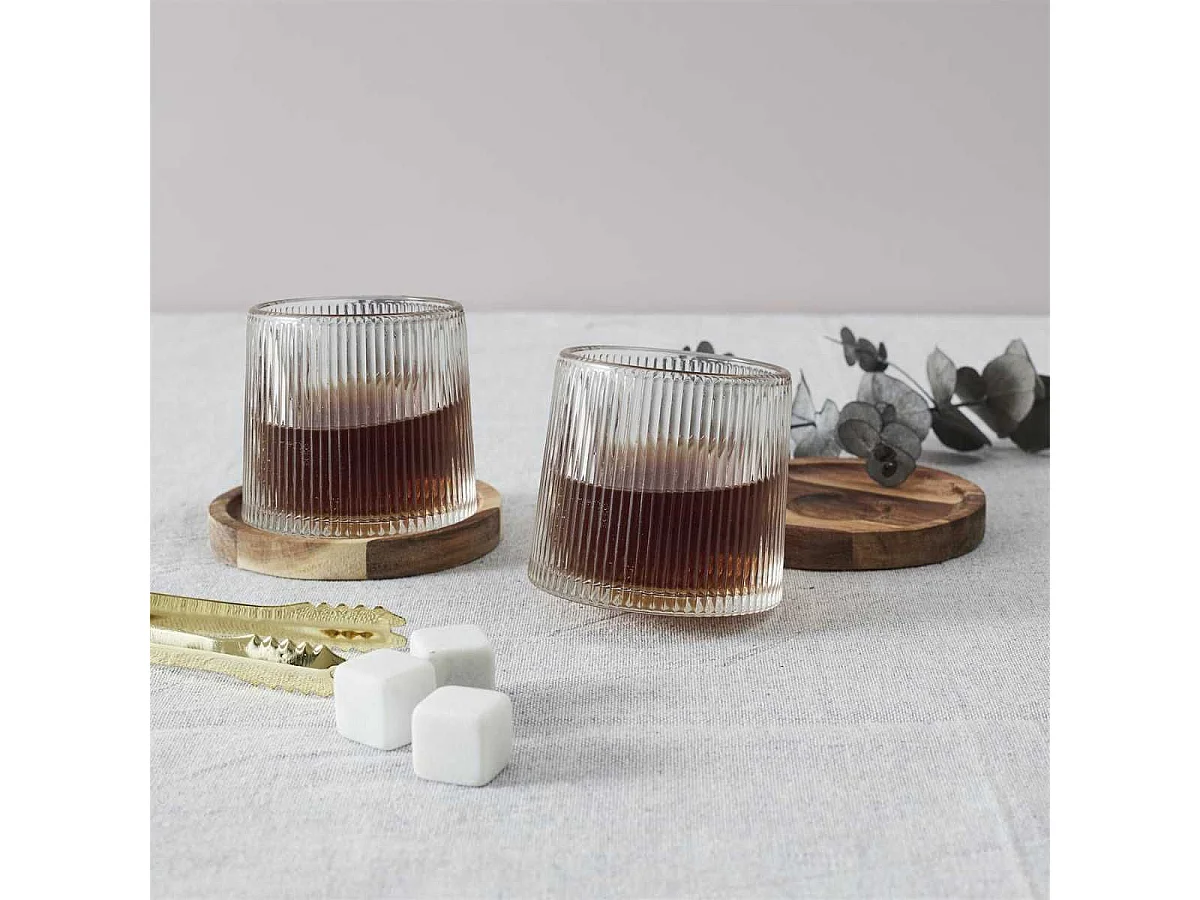 Lot de 2 verres à whisky avec support en acacia - VANDOR