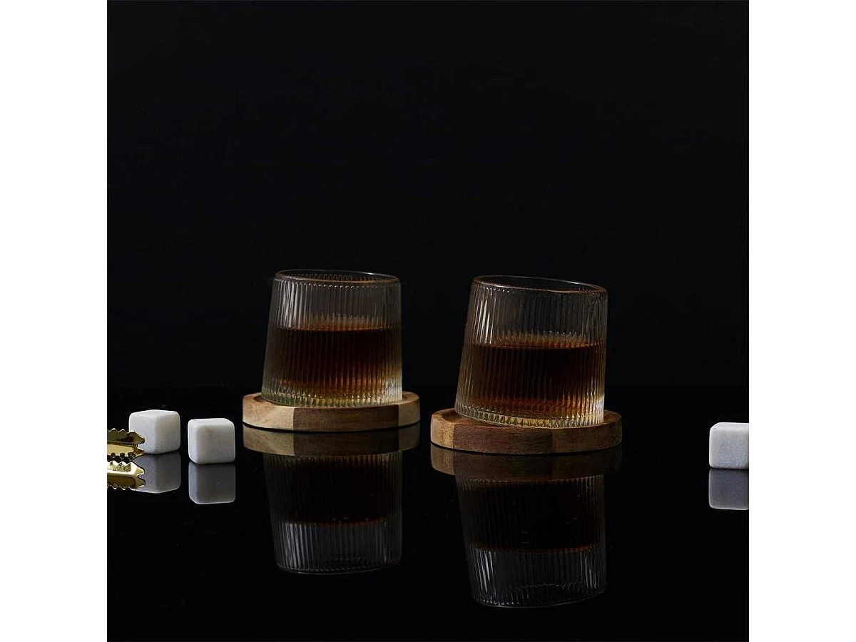 Lot de 2 verres à whisky avec support en acacia - VANDOR