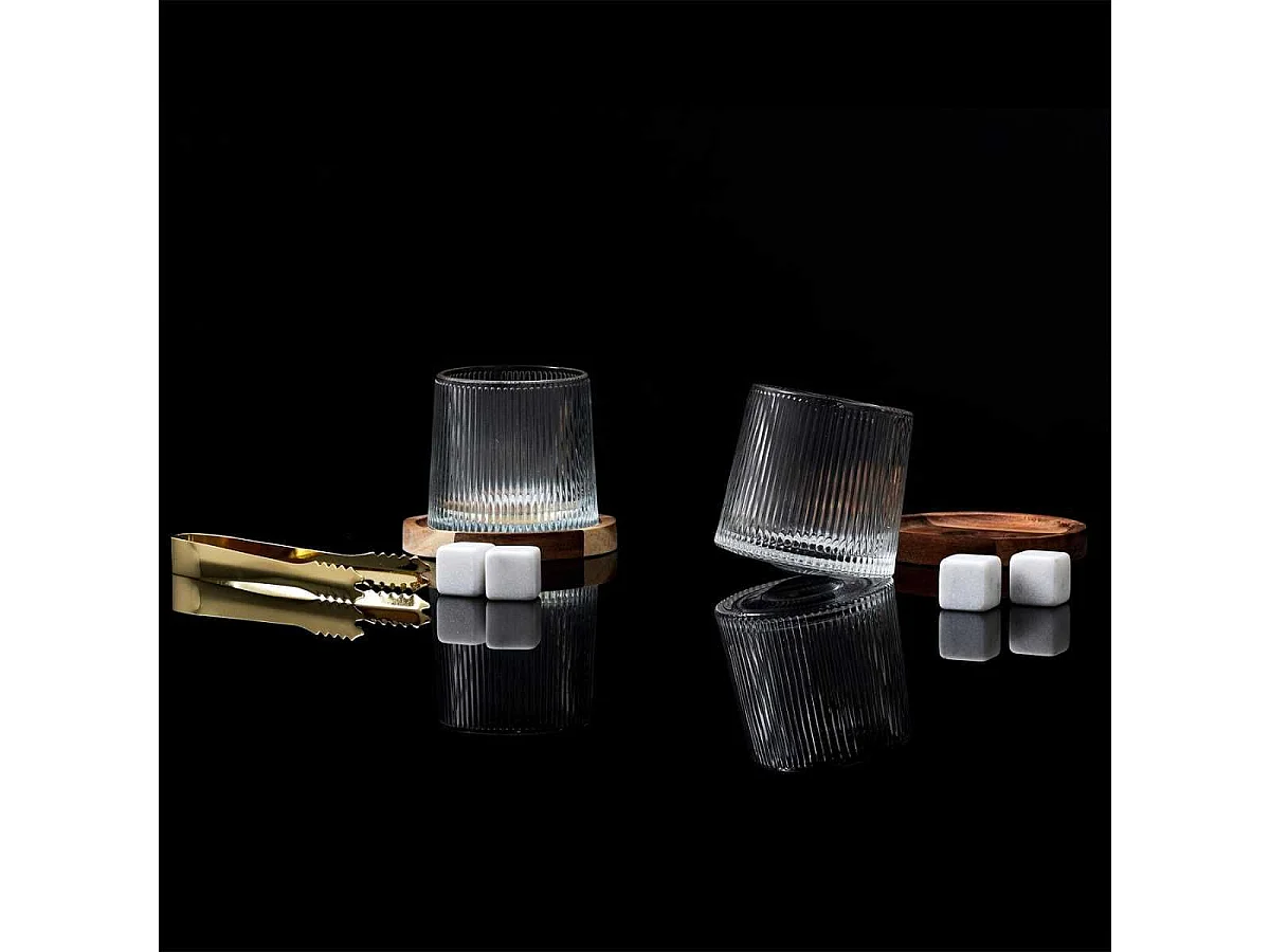 Lot de 2 verres à whisky avec support en acacia - VANDOR