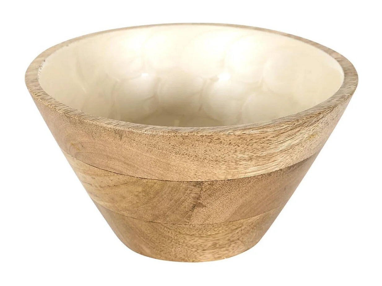 Bol en bois de manguier avec intérieur texturé nid d'abeille beige (Ø15 cm)