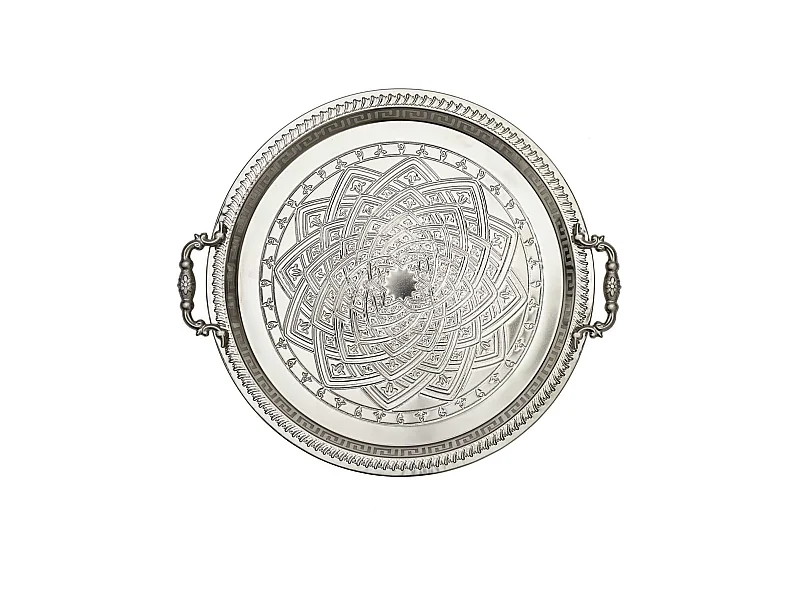 Plateau de Service en Métal Argenté avec poignées Ø42cm - ARMELLE