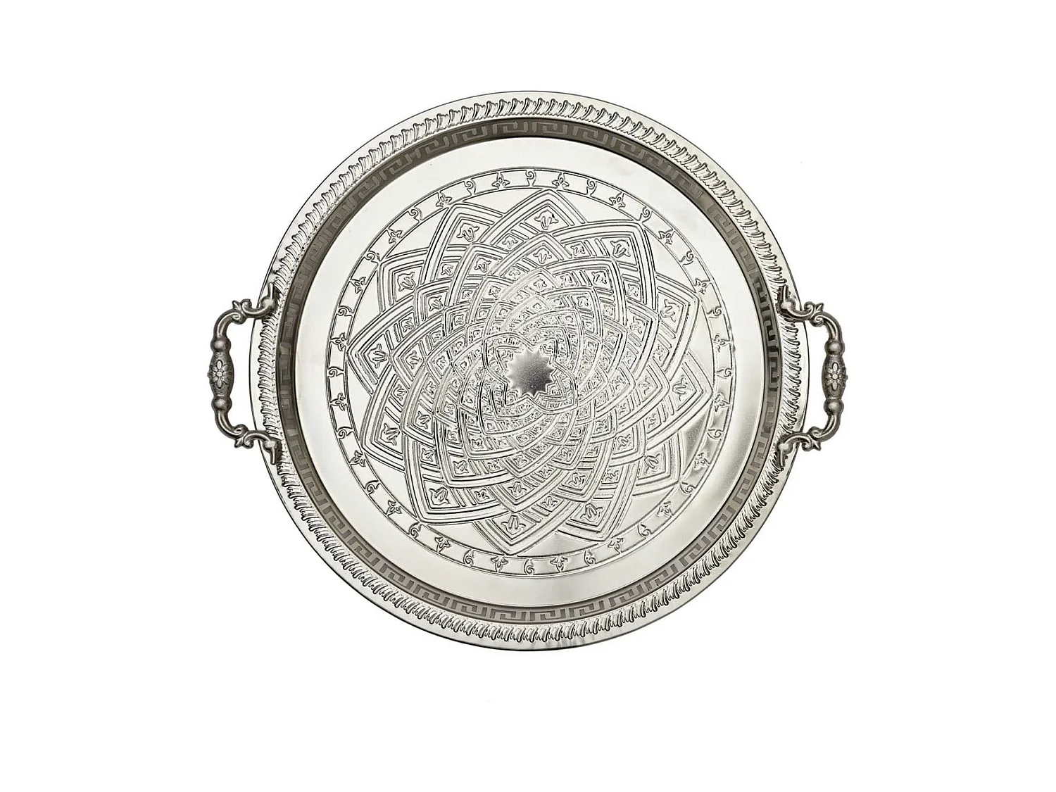 Plateau de Service en Métal Argenté avec poignées Ø42cm - ARMELLE