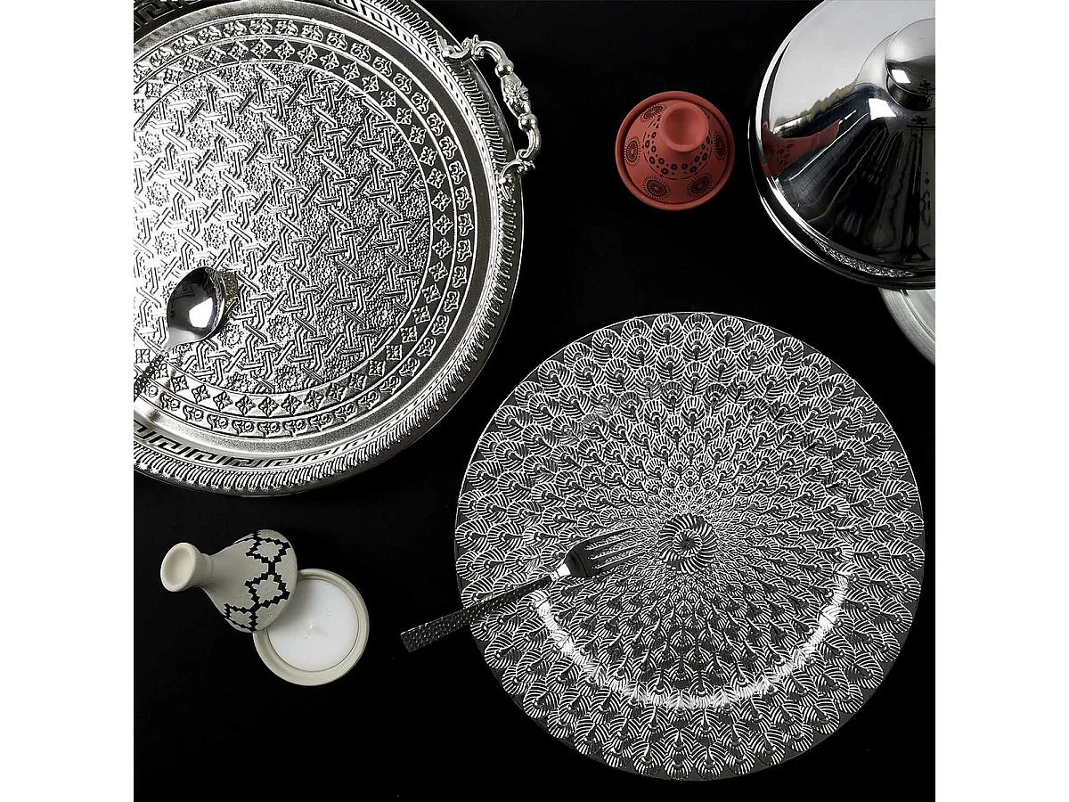 Plateau de Service en Métal Argenté avec poignées Ø42cm - ARMELLE