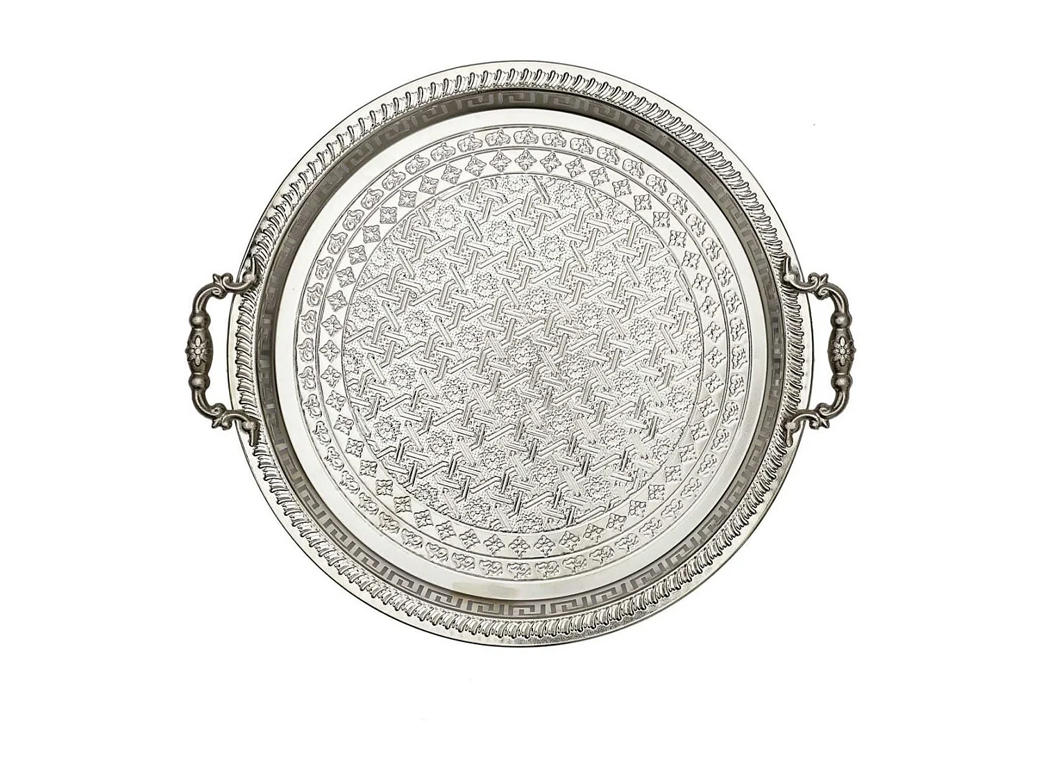 Plateau de Service en Métal Argenté avec poignées Ø42cm - ARMELLE