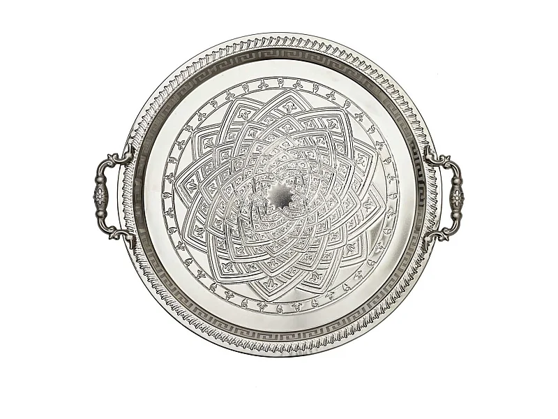 Plateau de Service en Métal Argenté avec poignées Ø42cm - ARMELLE