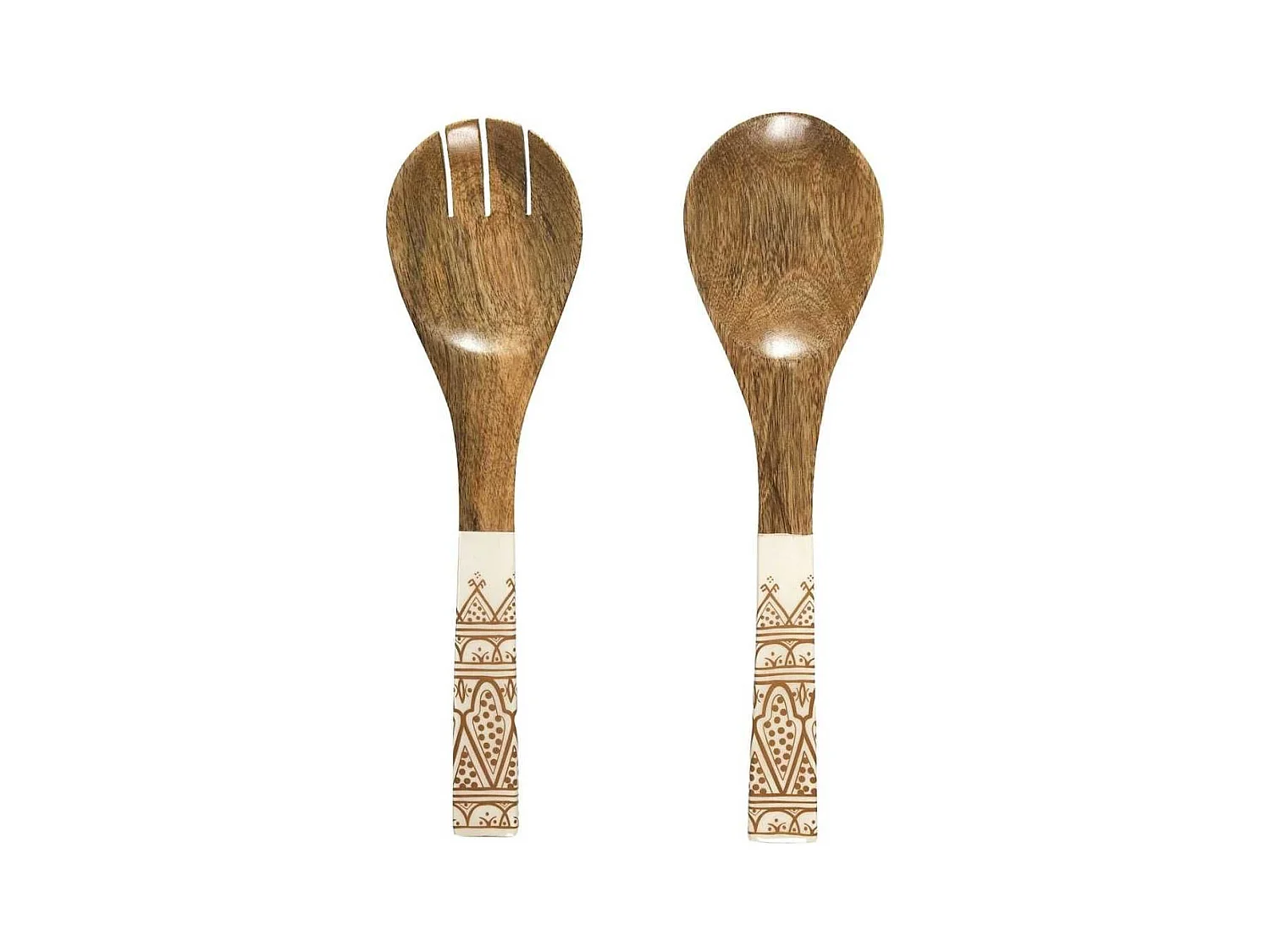 Couverts à salade en bois de manguier avec motif mandala brun - MANGO