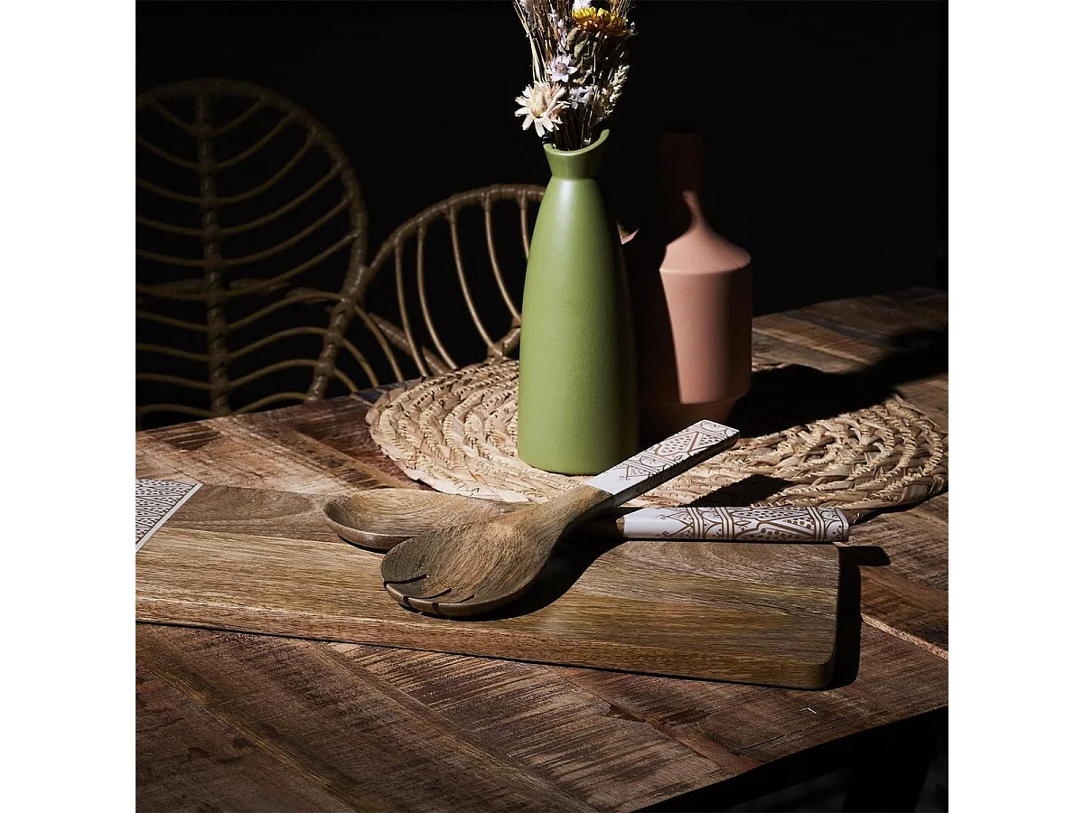 Couverts à salade en bois de manguier avec motif mandala brun - MANGO