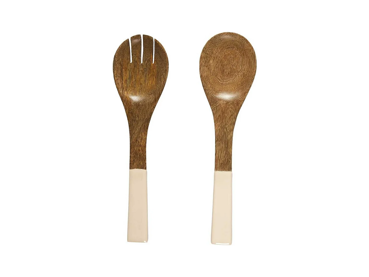 Couverts à salade en bois de manguier uni beige - MANGO
