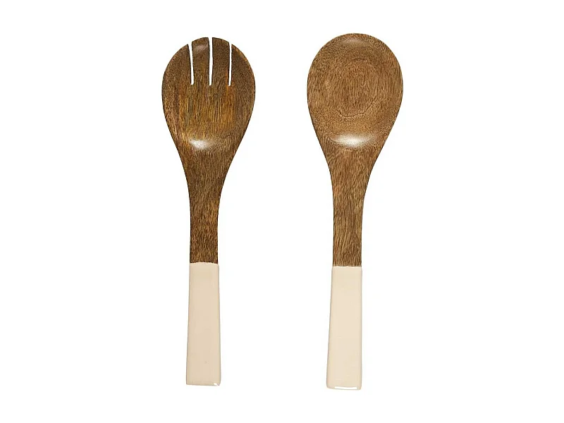 Couverts à salade en bois de manguier uni beige - MANGO