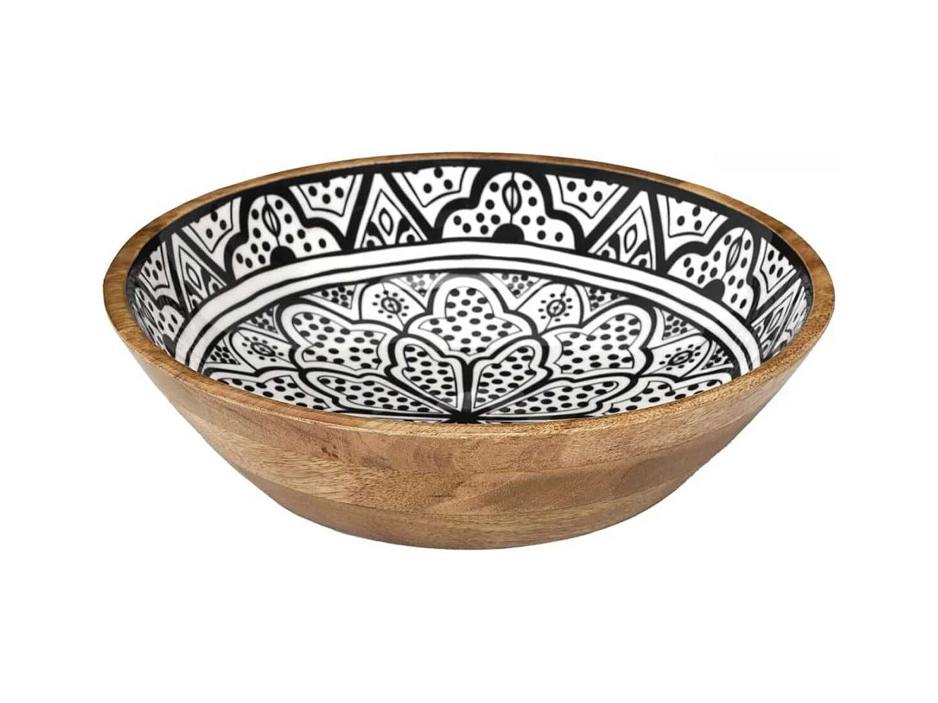 Saladier en bois de manguier avec motif mandala noir (Ø33cm) - MANGO