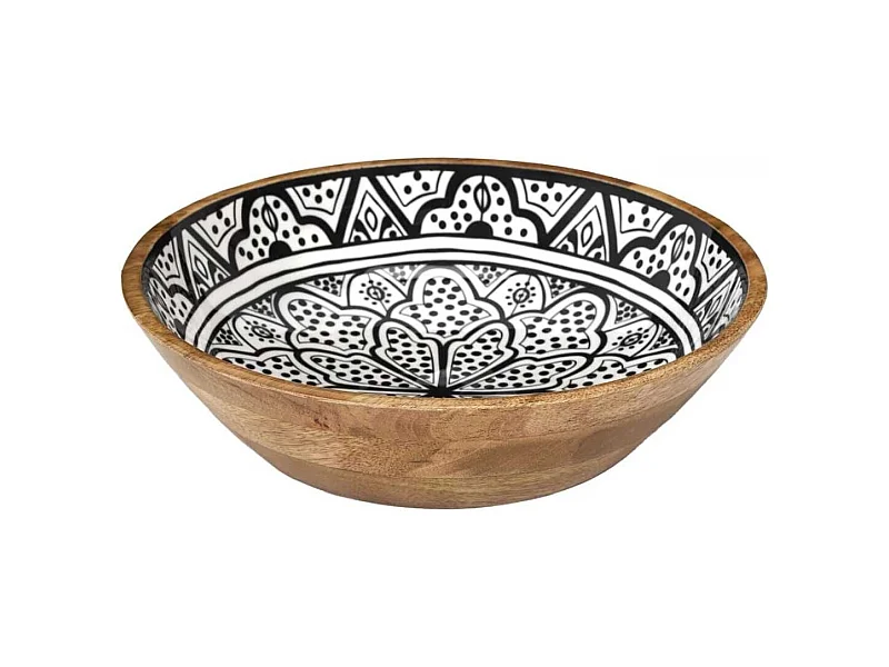 Saladier en bois de manguier avec motif mandala noir (Ø28 cm) - MANGO