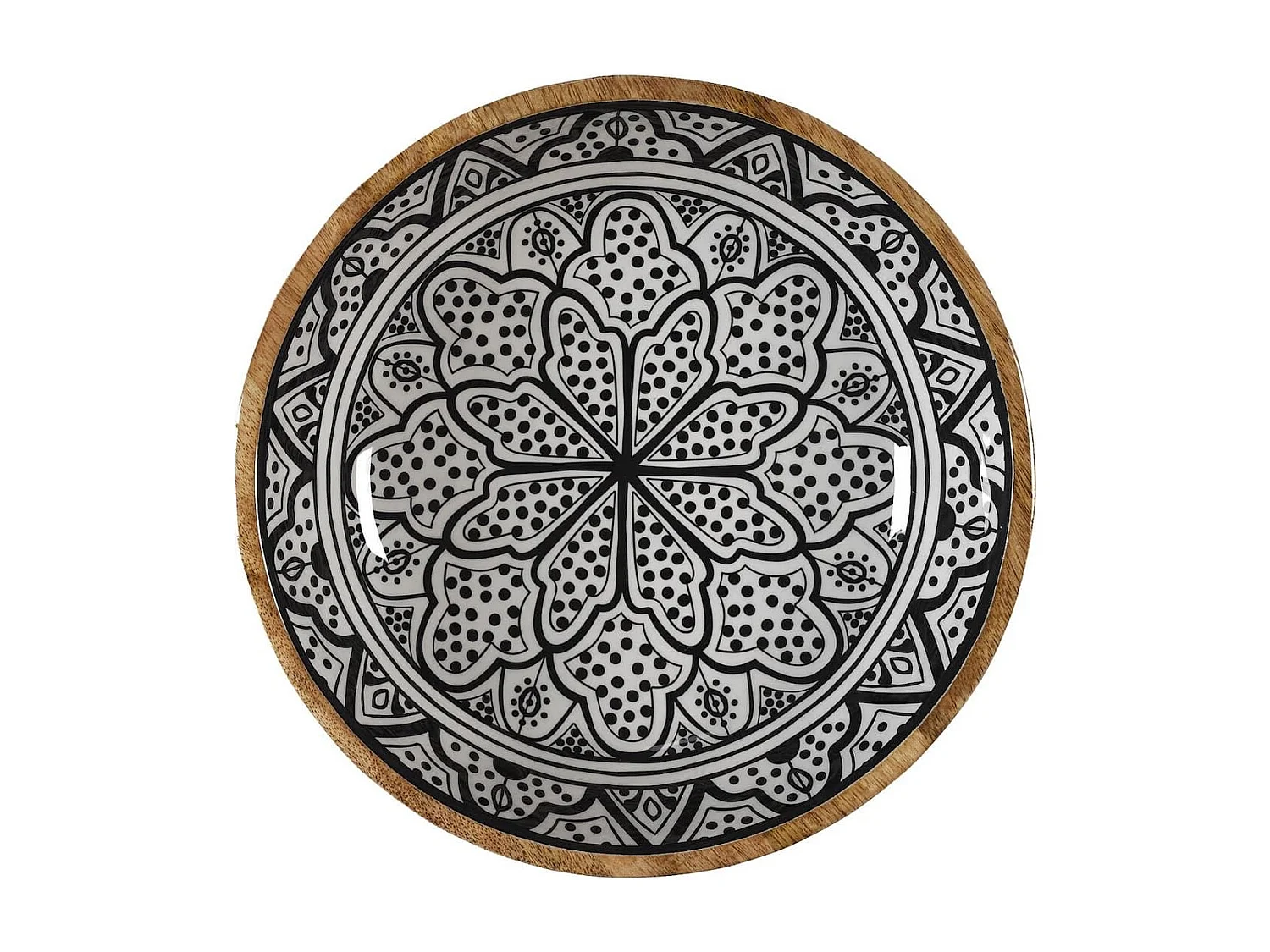 Saladier en bois de manguier avec motif mandala noir (Ø28 cm) - MANGO