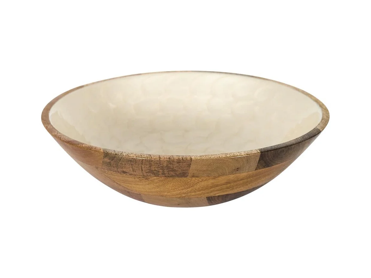 Saladier en bois de manguier avec intérieur texturé nid d'abeille beige (Ø27,5 cm)