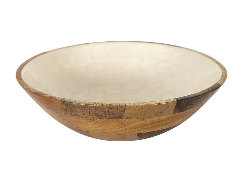 Saladier en bois de manguier avec intérieur texturé nid d'abeille beige (Ø27,5 cm)