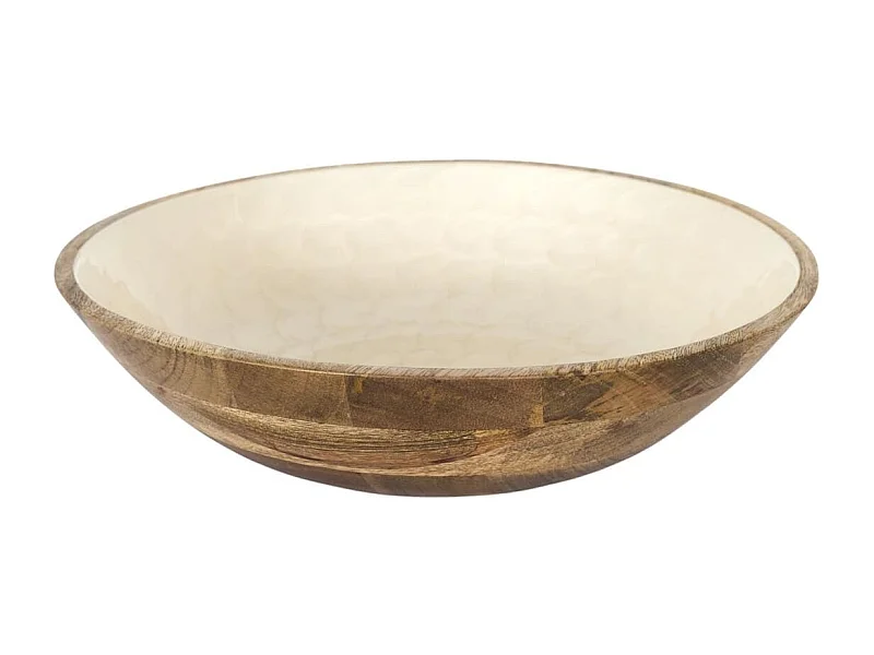 Saladier en bois de manguier avec intérieur texturé nid d'abeille beige (Ø33 cm)