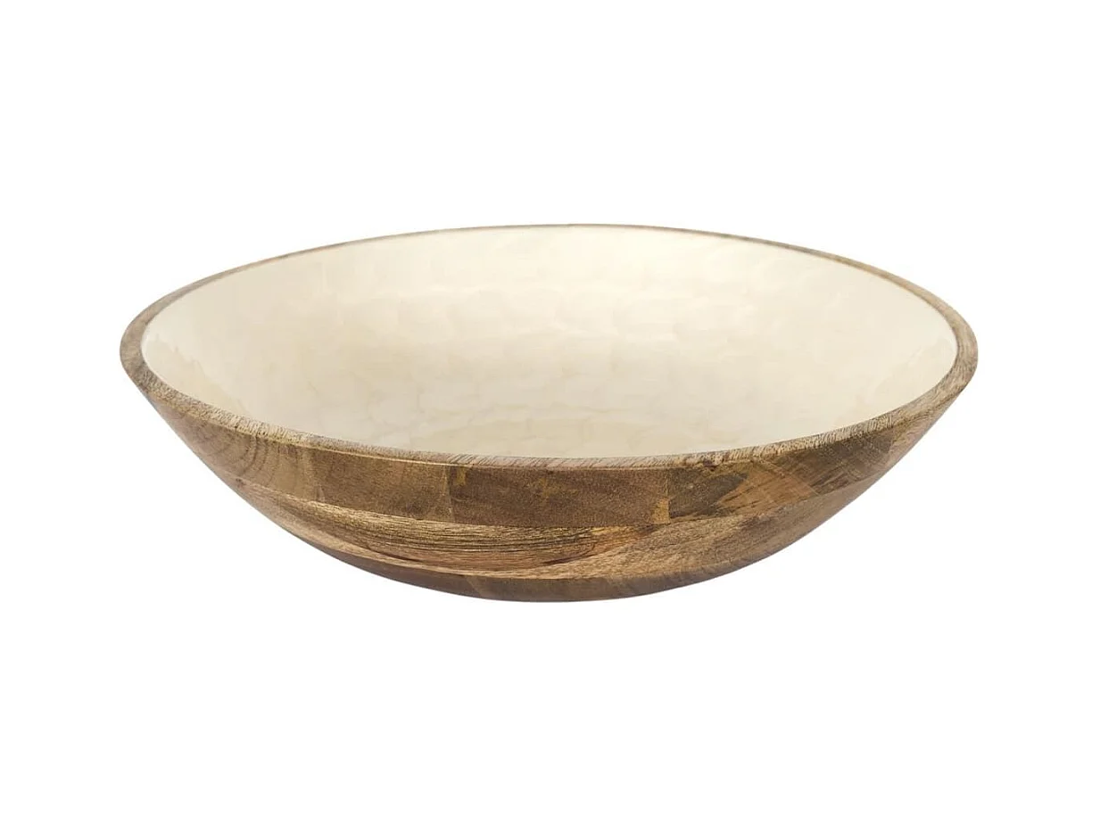 Saladier en bois de manguier avec intérieur texturé nid d'abeille beige (Ø33 cm)