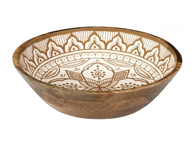 Saladier en bois de manguier avec motif mandala brun (Ø28 cm) - MANGO