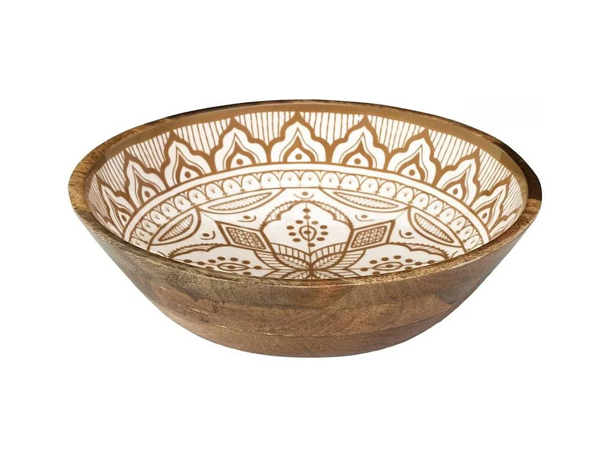 Saladier en bois de manguier avec motif mandala brun (Ø28 cm) - MANGO