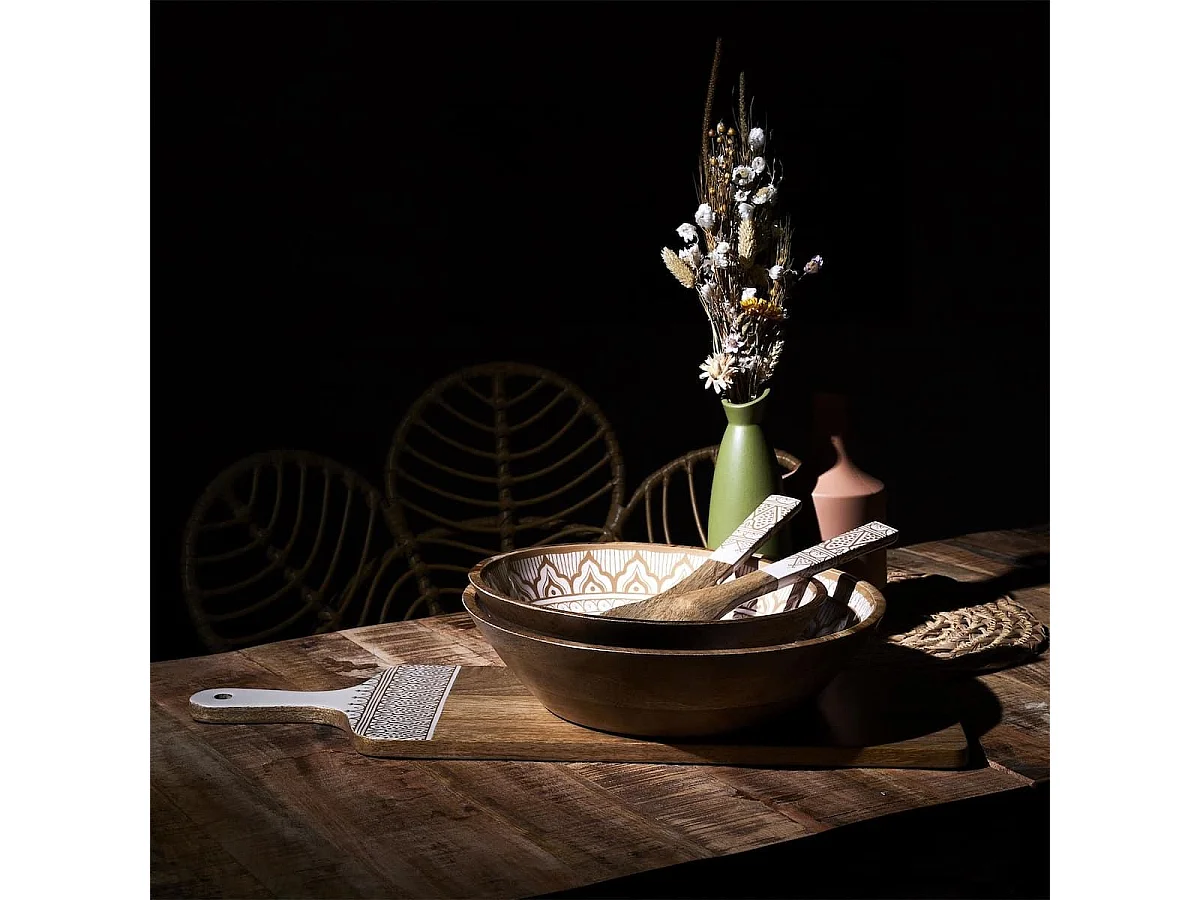 Saladier en bois de manguier avec motif mandala brun (Ø28 cm) - MANGO