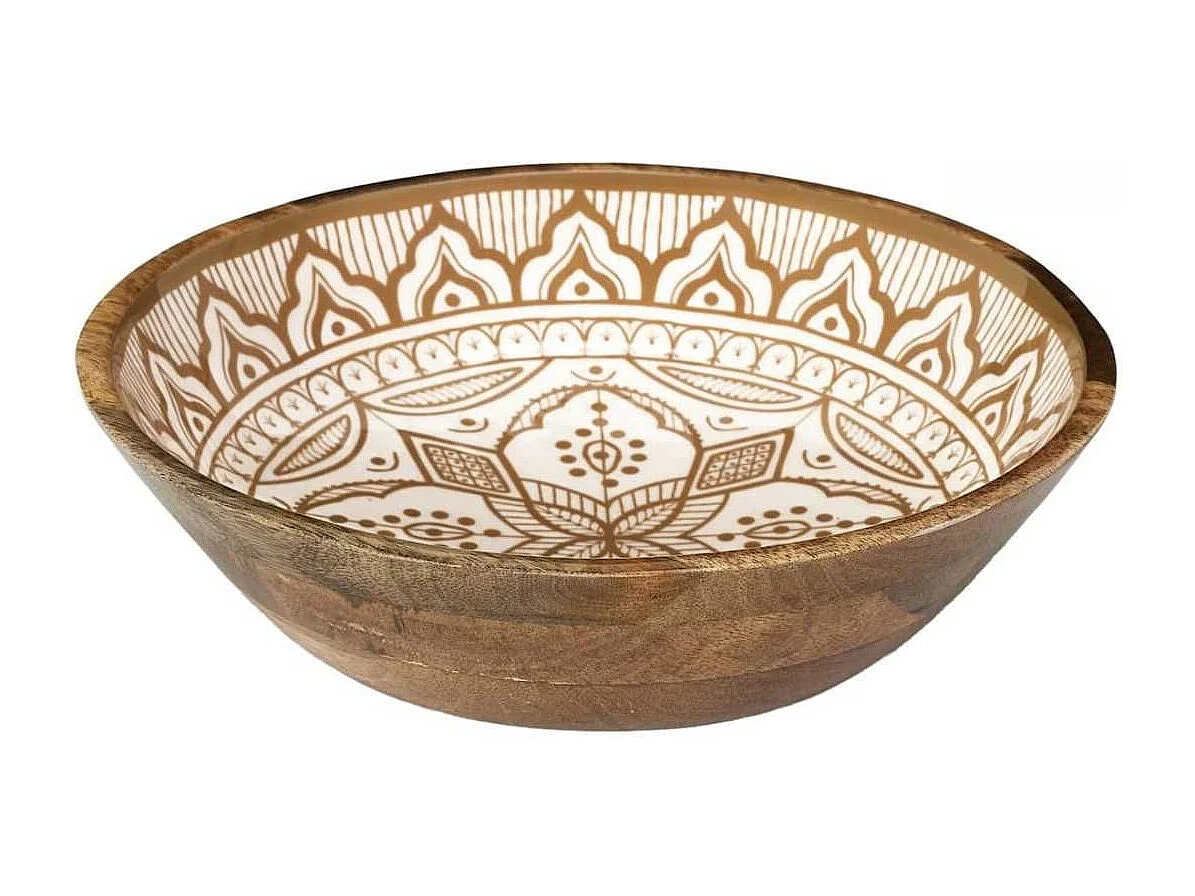 Saladier en bois de manguier avec motif mandala brun (Ø28 cm) - MANGO
