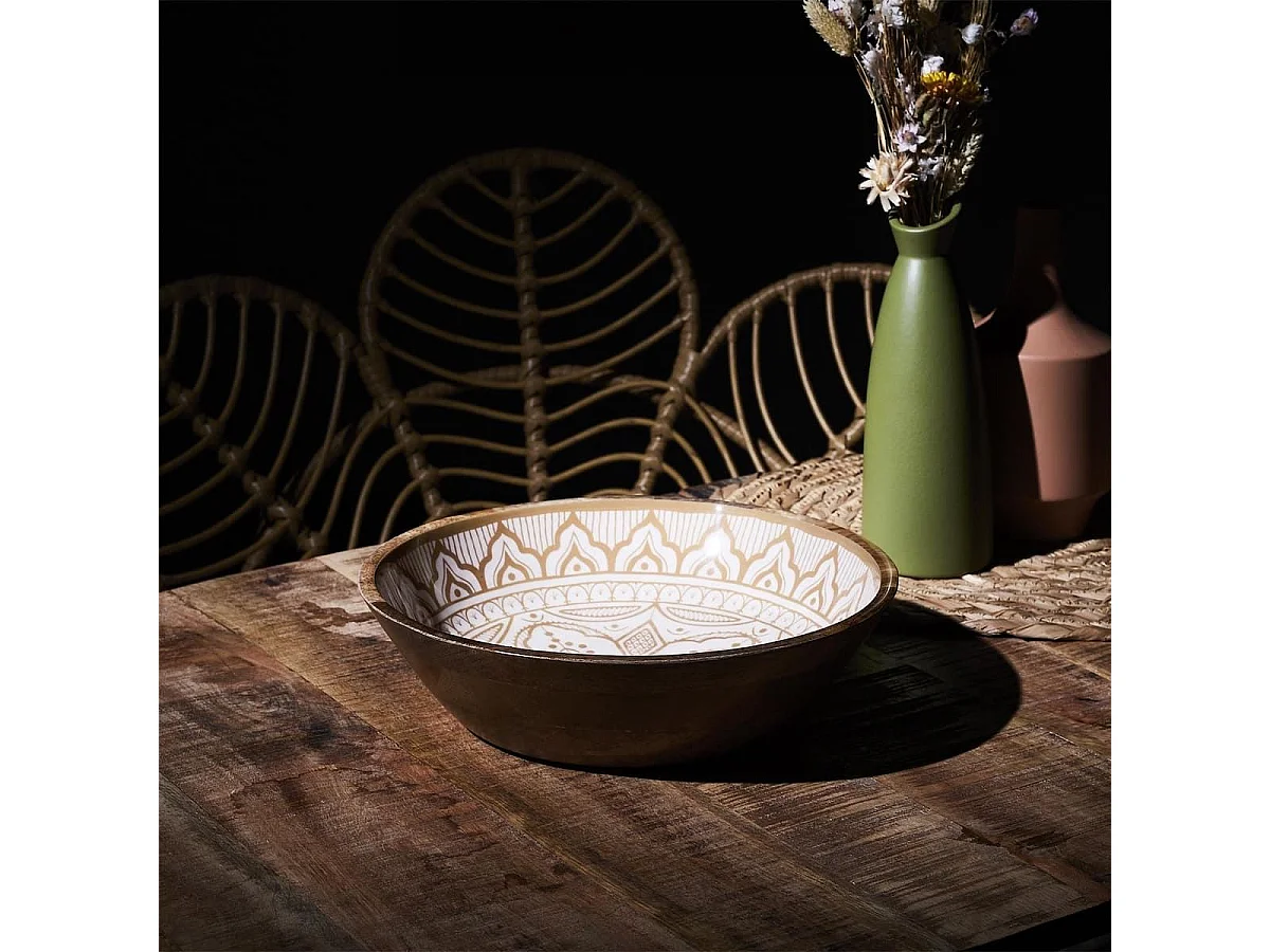 Saladier en bois de manguier avec motif mandala brun (Ø28 cm) - MANGO