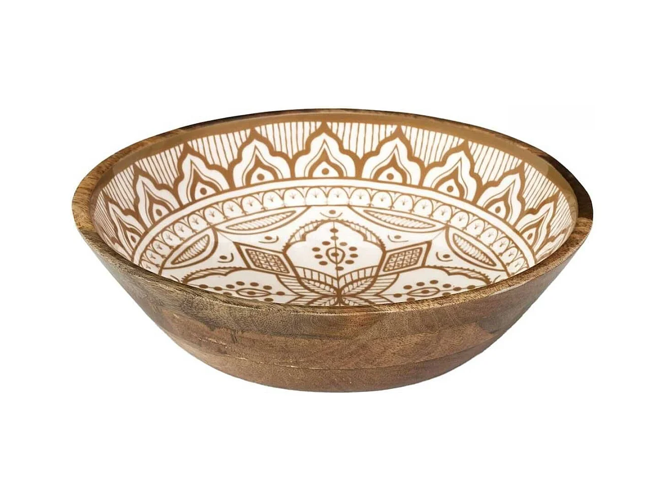 Saladier en bois de manguier avec motif mandala brun (Ø33cm) - MANGO